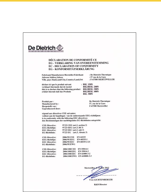 DE DIETRICH BSL 150-500N, BESL 200-400N, INISOL UNO N User Manual