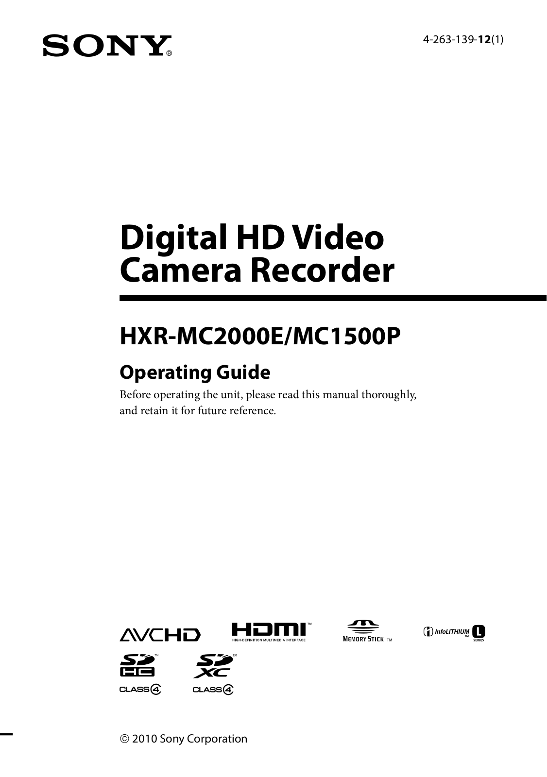 Sony HXR-MC1500P, HXR-MC2000E User Guide