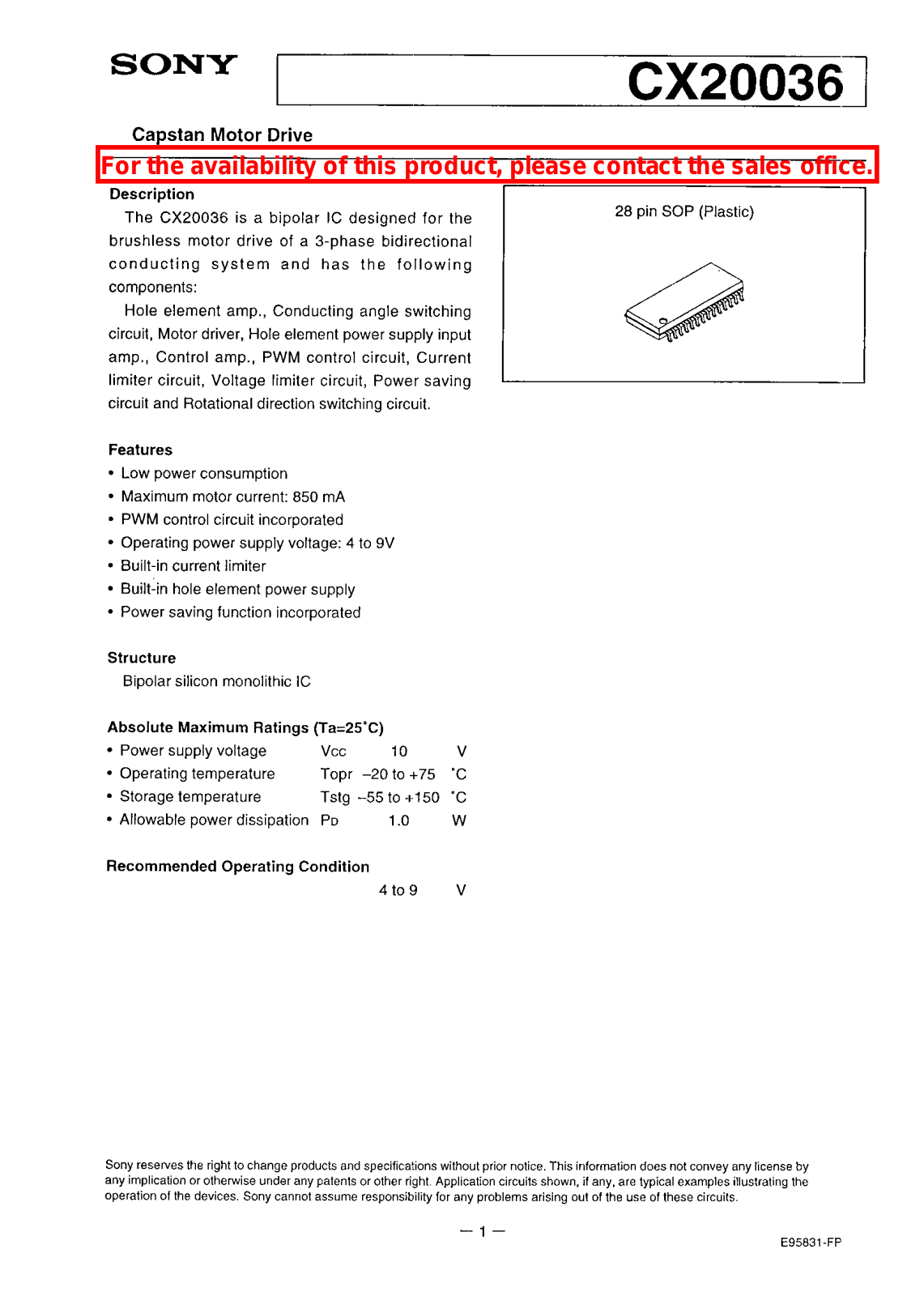 Sony CX20036 Datasheet