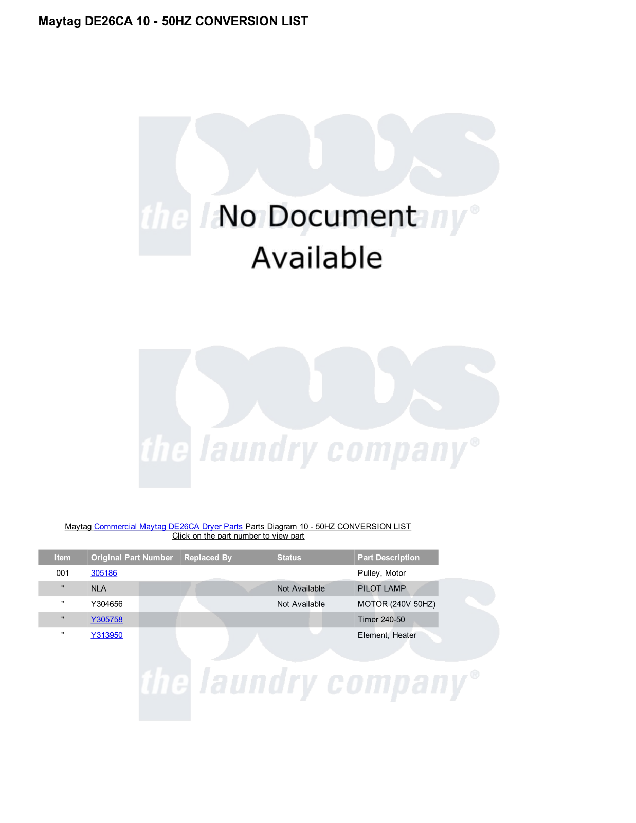 Maytag DE26CA Parts Diagram