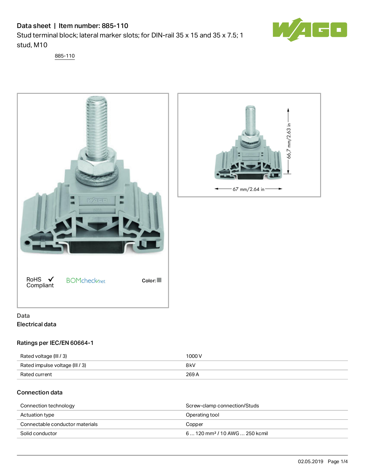 Wago 885-110 Data Sheet