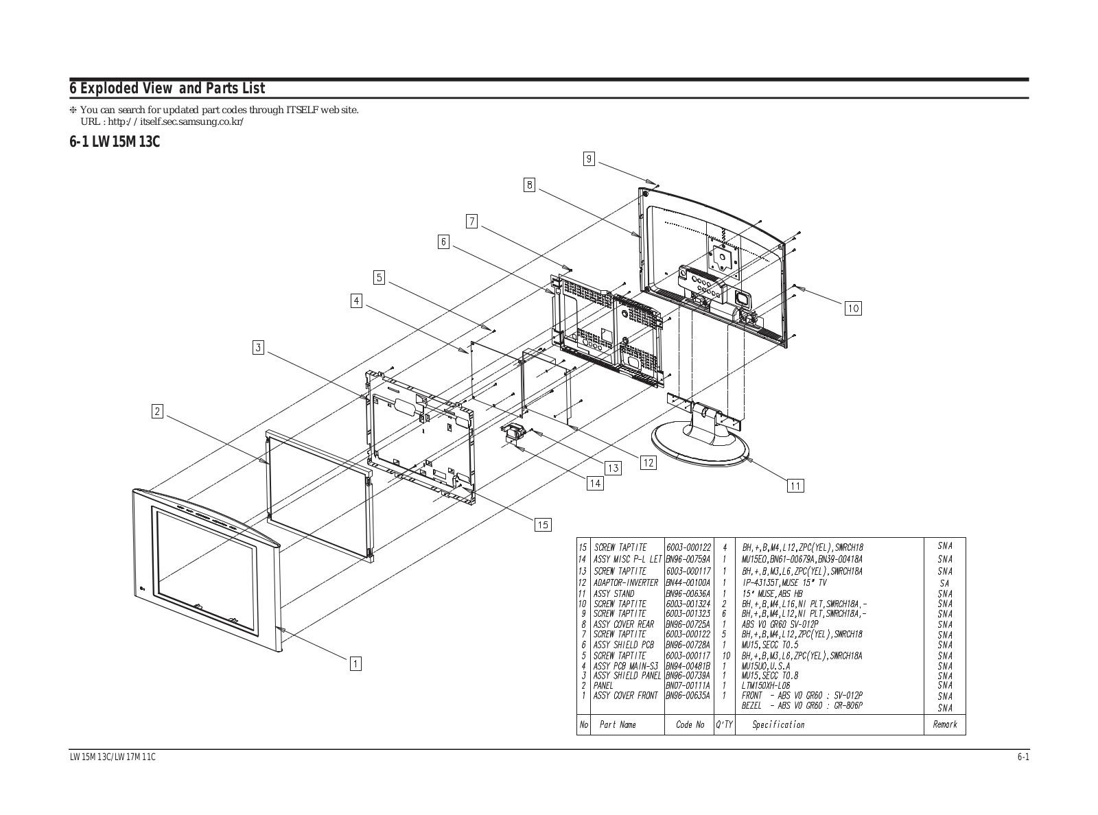 SAMSUNG LW15M13C Service Manual Exploded View