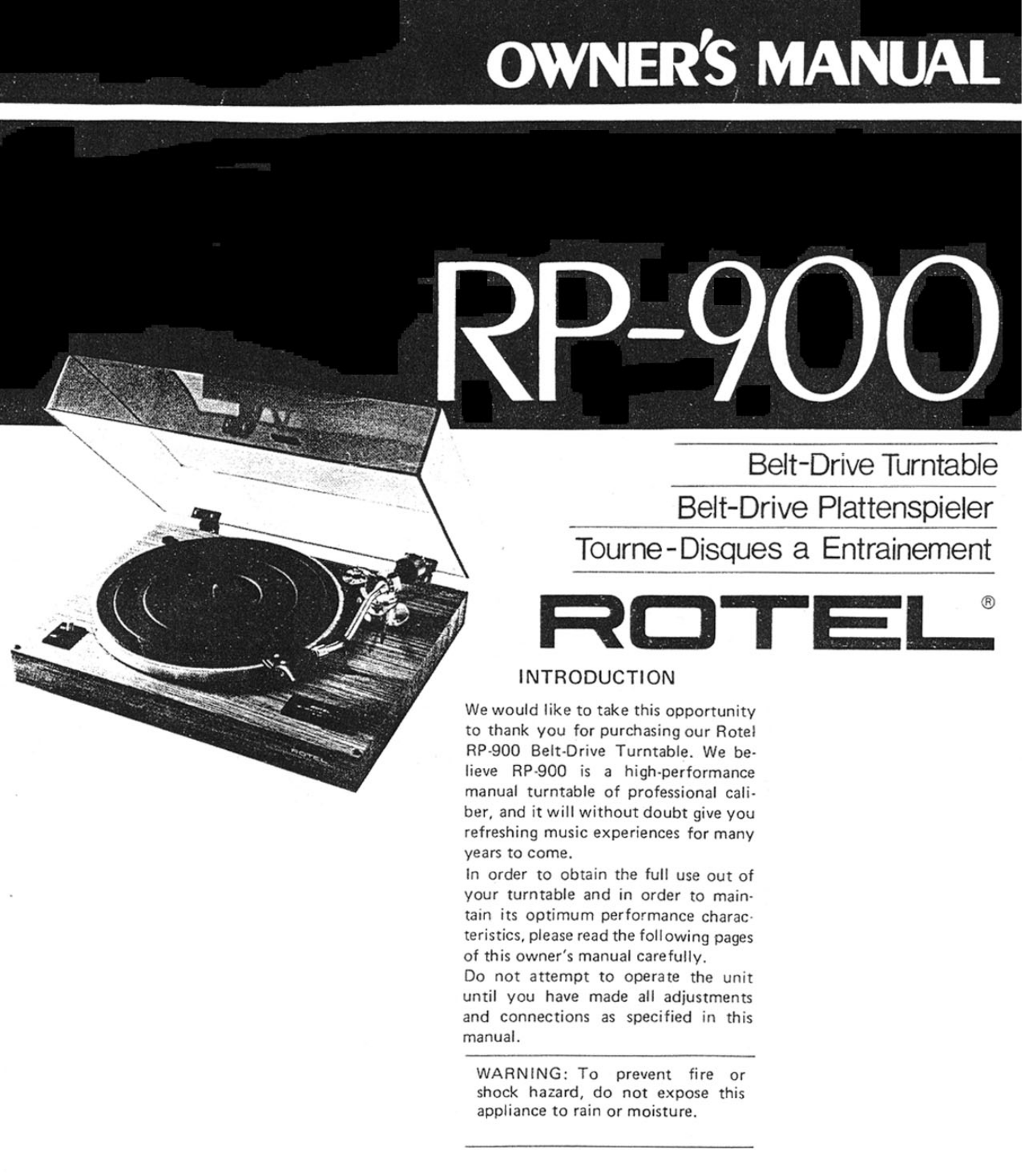 Rotel RP-900 User Manual