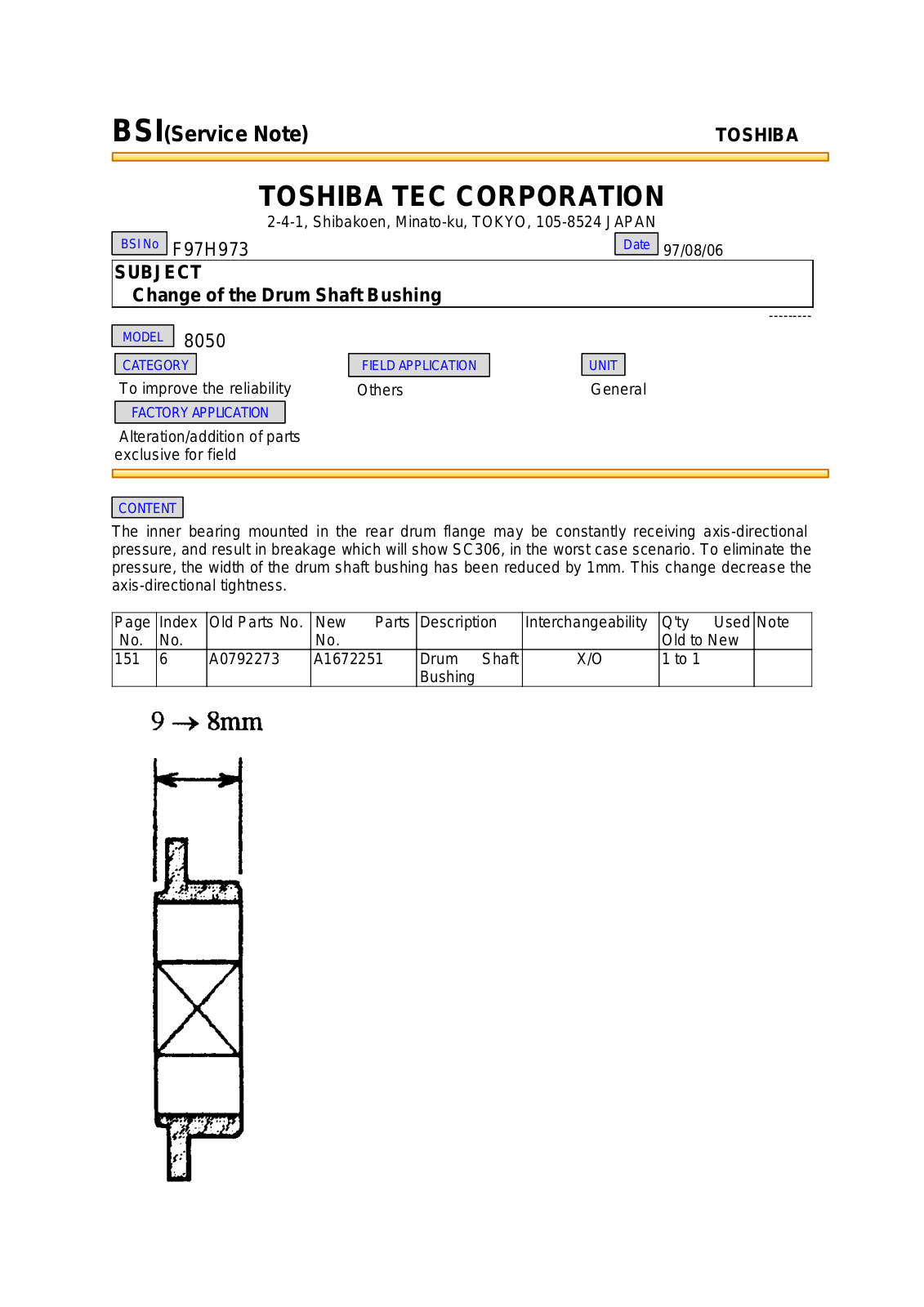 Toshiba f97h973 Service Note