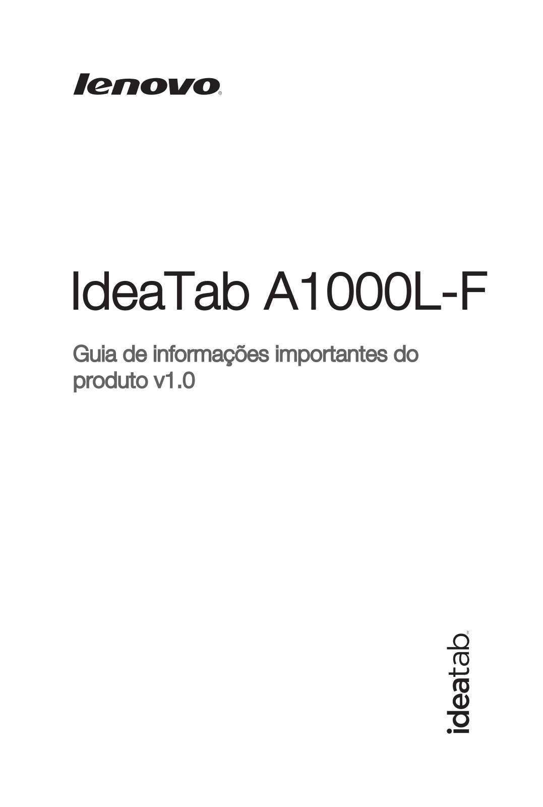 Lenovo IdeaTab A1000L-F Important Product Information Guide