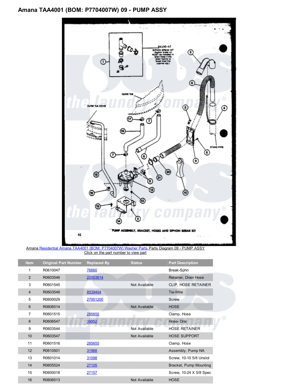 Amana TAA4001 Parts Diagram