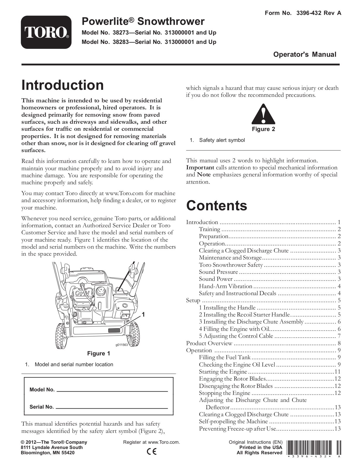 Toro 38273, 38283 Operator's Manual