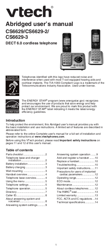 VTech CS6629, CS6629-2, CS6629-3 User Manual