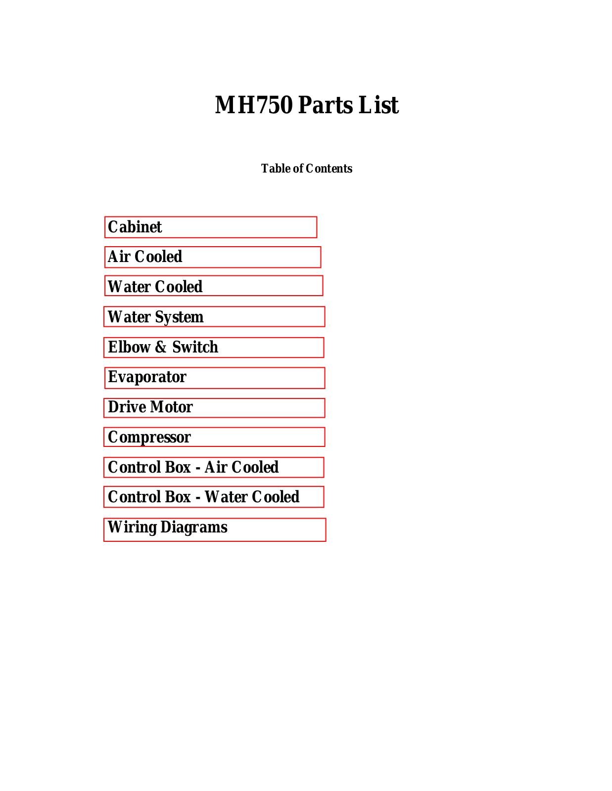 Scotsman MH750 Parts Manual