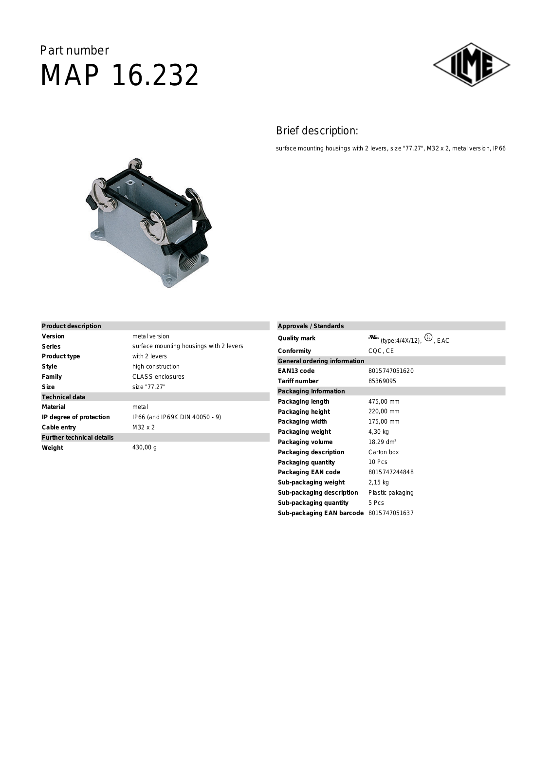 Datasheet MAP-16.232 Datasheet (ILME) - ManualMachine.com