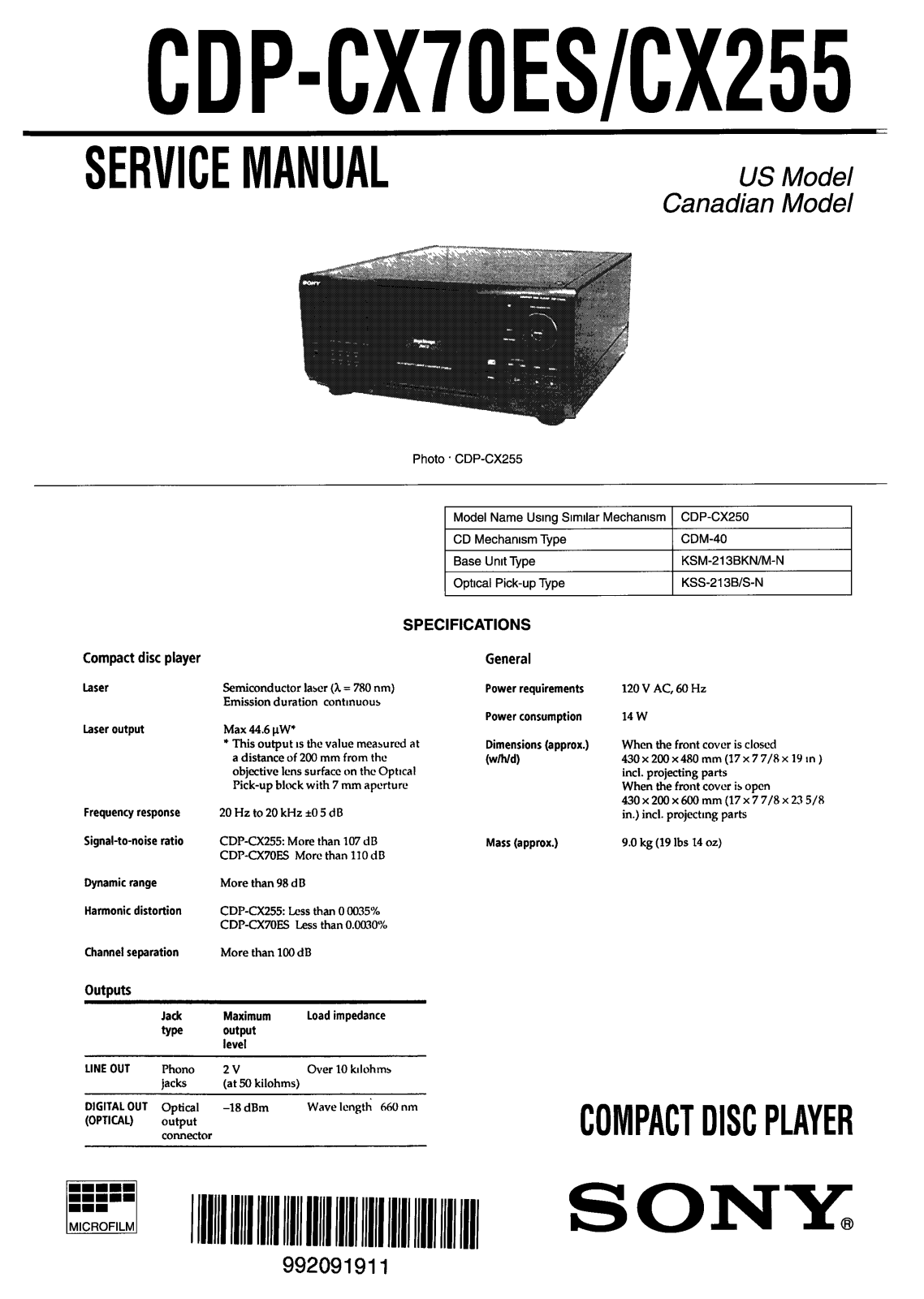 Sony CDPCD-255 Service manual