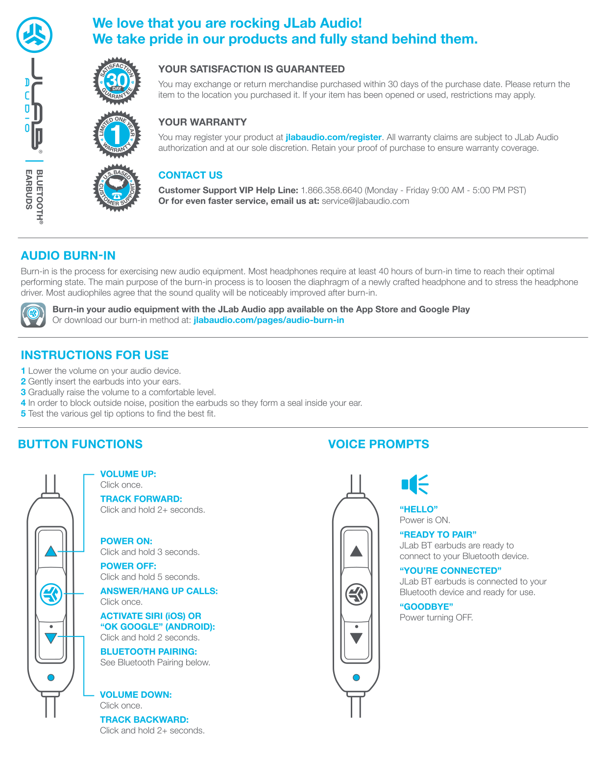 JLab Audio Bluetooth Earbuds User Manual