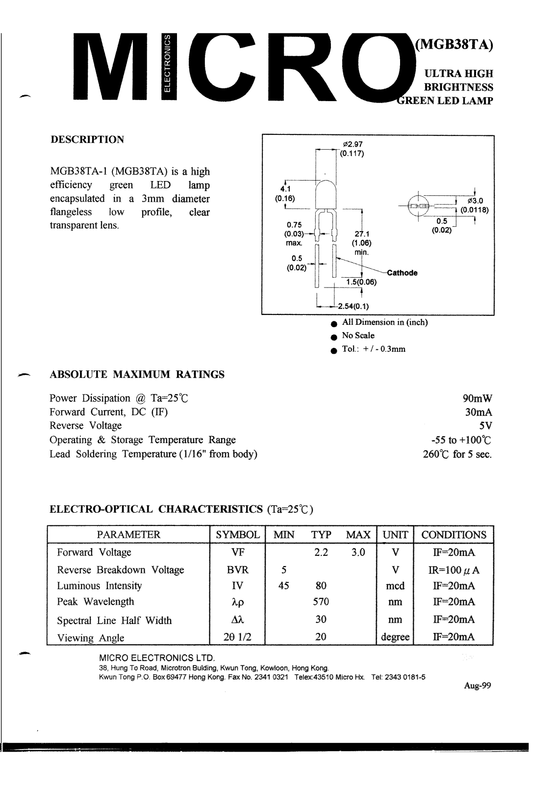 MICRO MGB38TA Datasheet