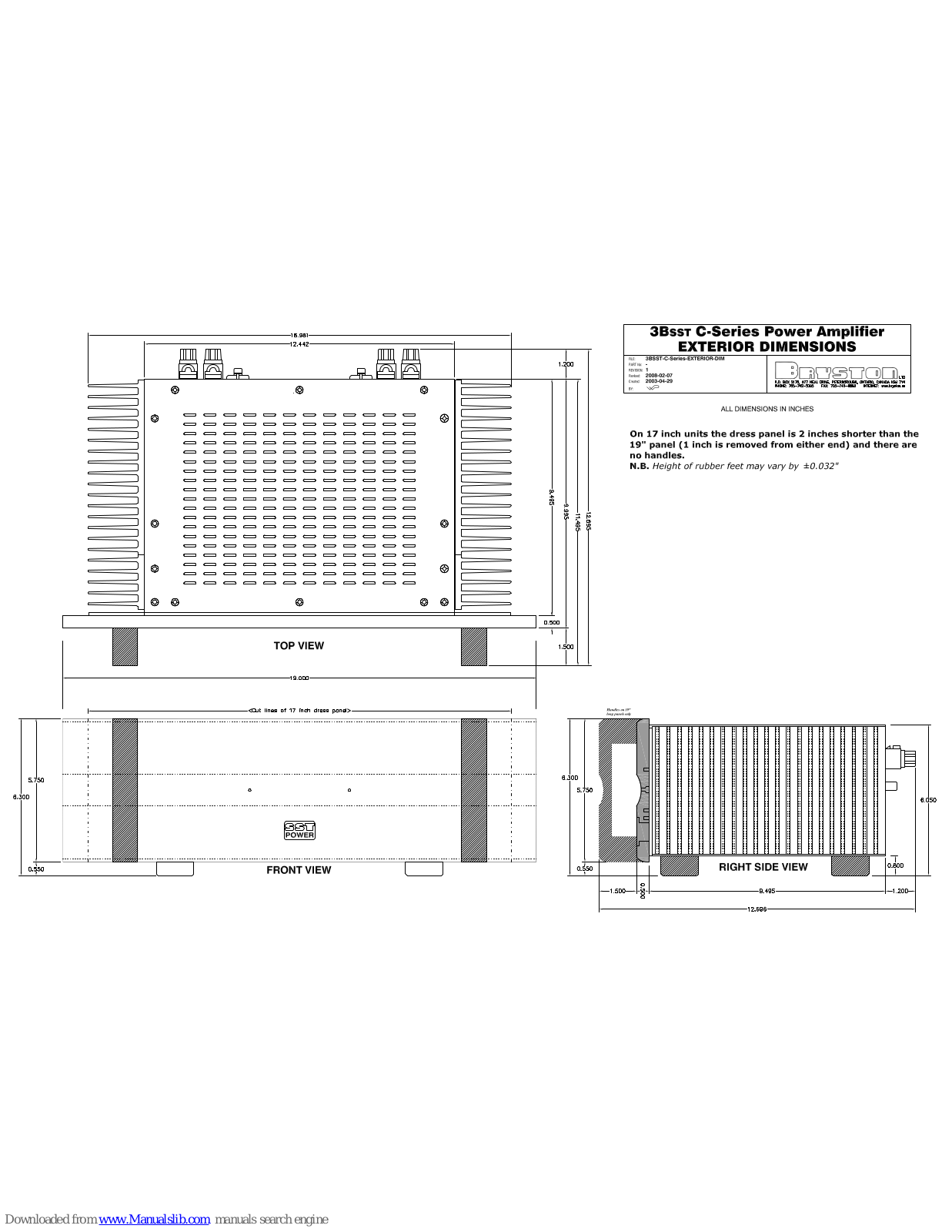 Bryston C Series 3B SST, 3B-SST-PRO, C 3Bsst Exterior Dimensions