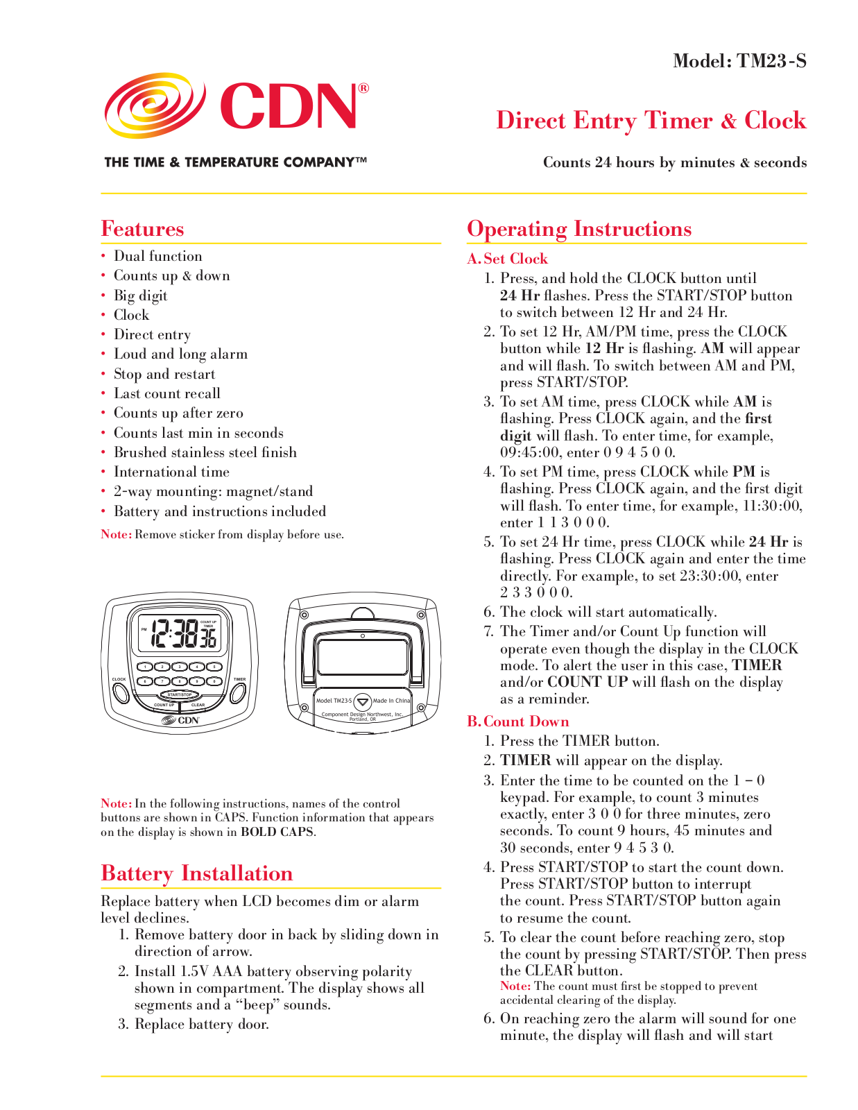 CDN TM23-S User Manual