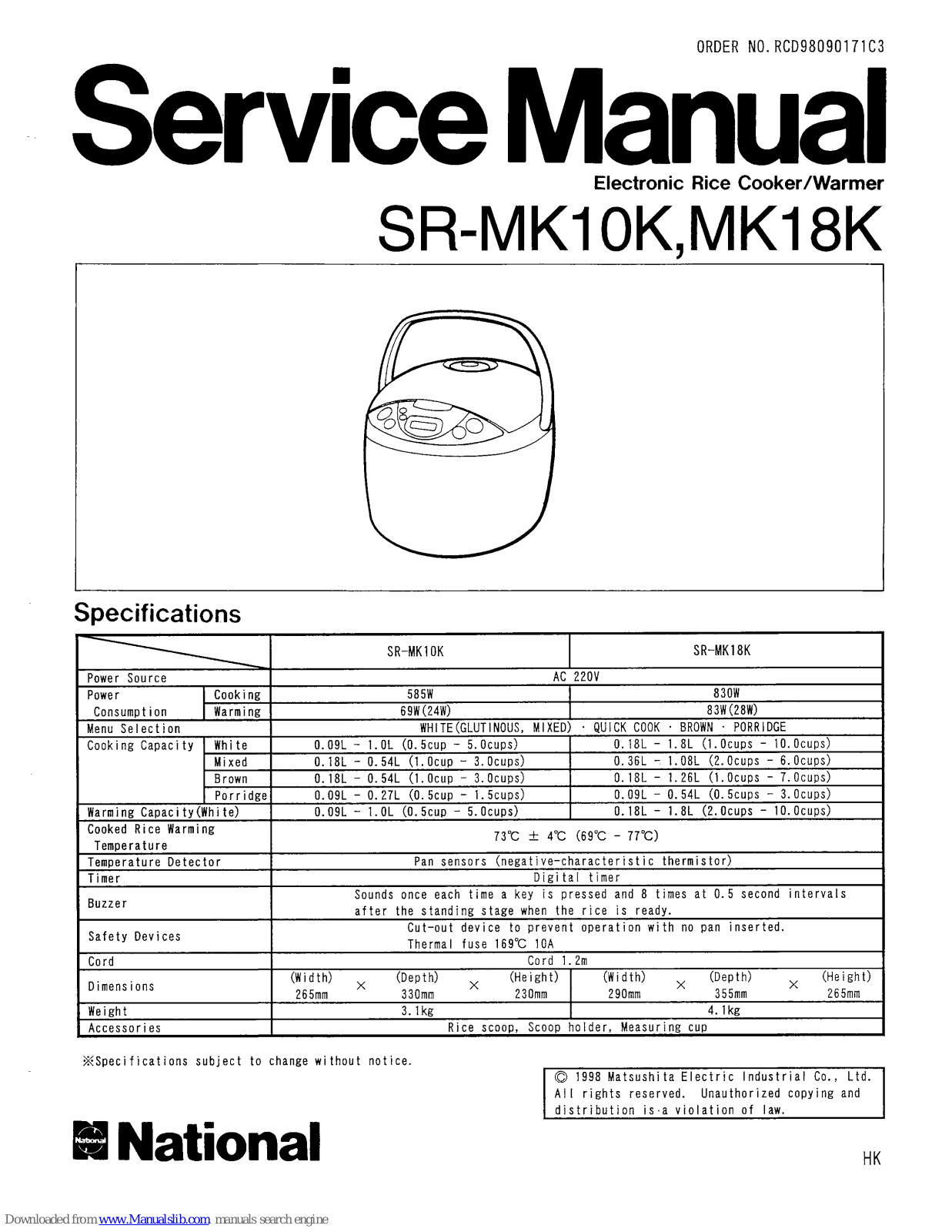 National SR-MK10K, SR-MK18K Service Manual