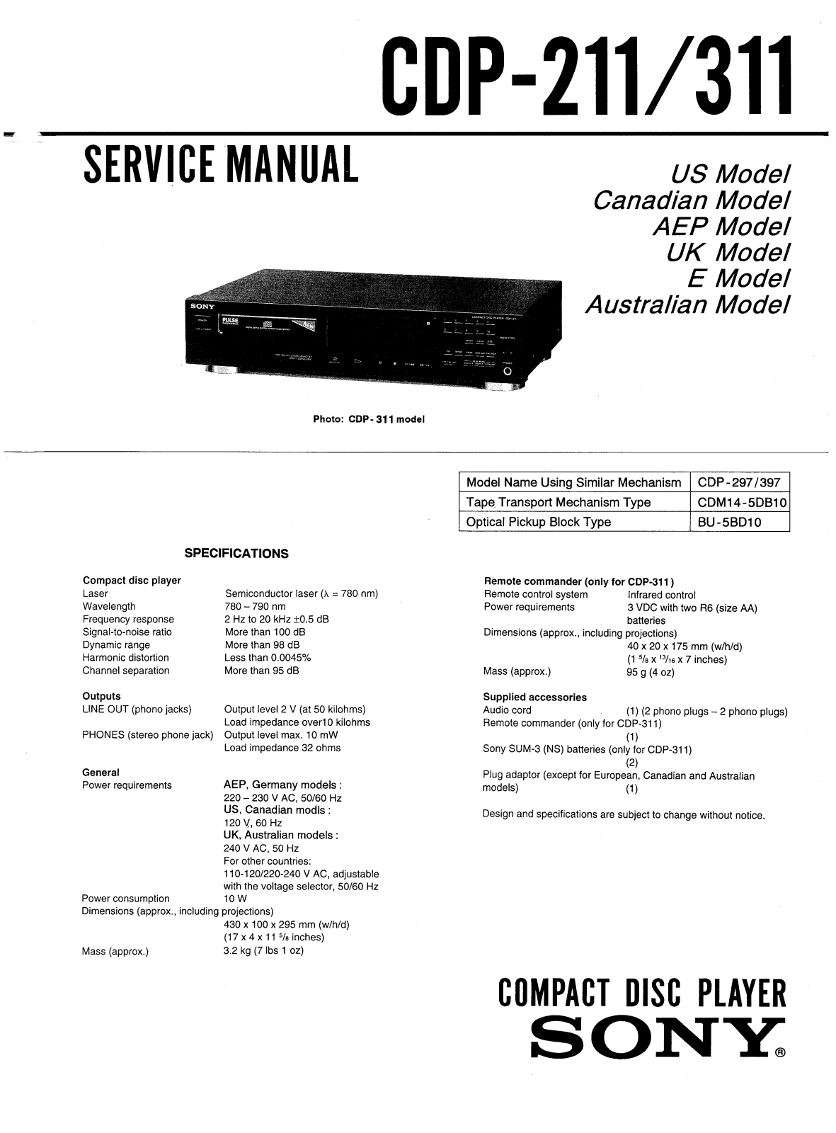 Sony CDP-211 Service manual