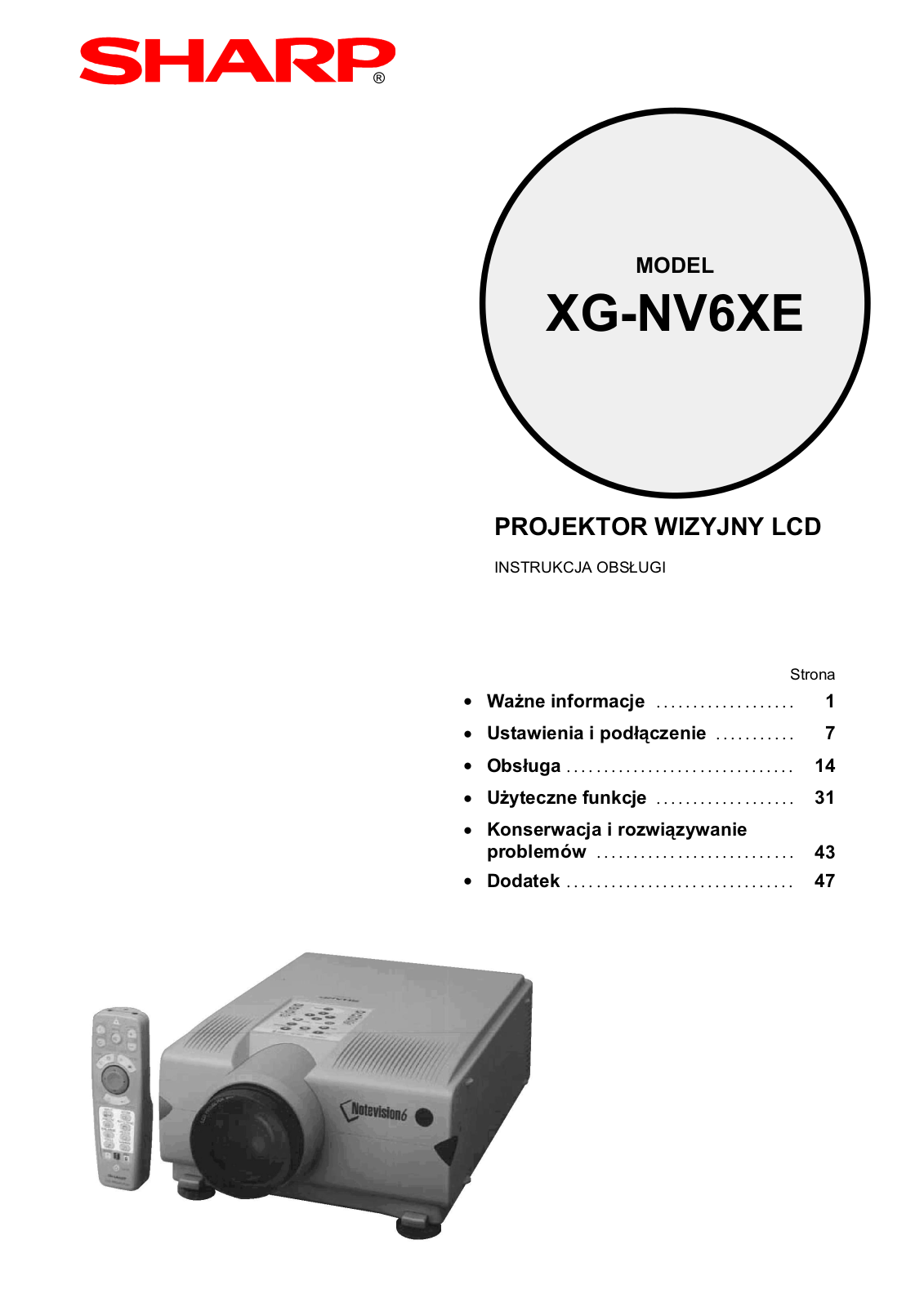 Sharp XG-NV6XE Manual