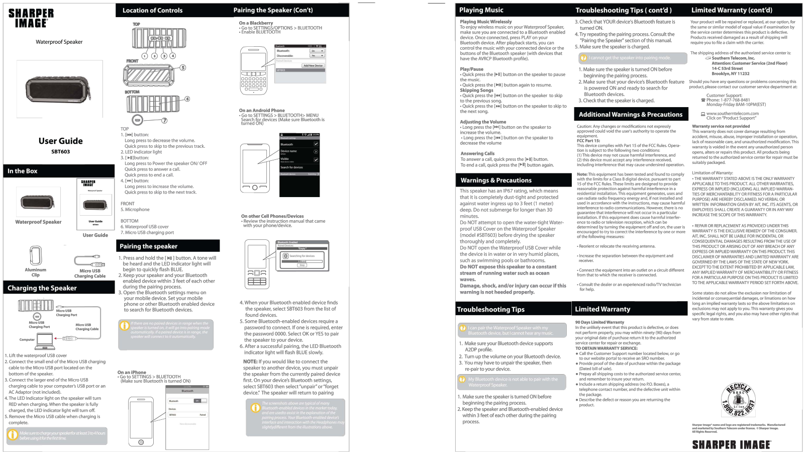 Sharper image SBT603 User Manual