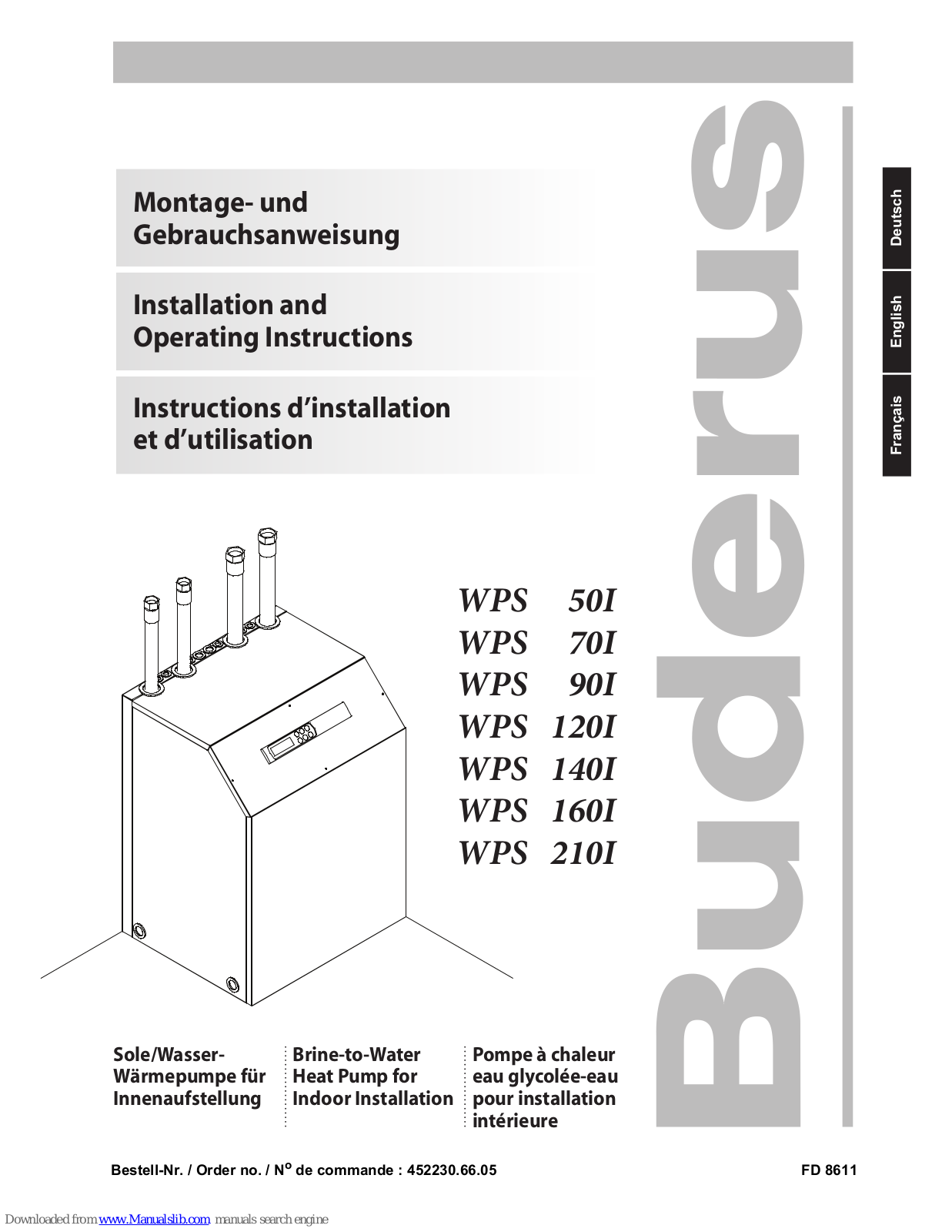 Buderus WPS 50I, WPS 70I, WPS 120I, WPS 90I, WPS 140I Installation And Operating Instructions Manual