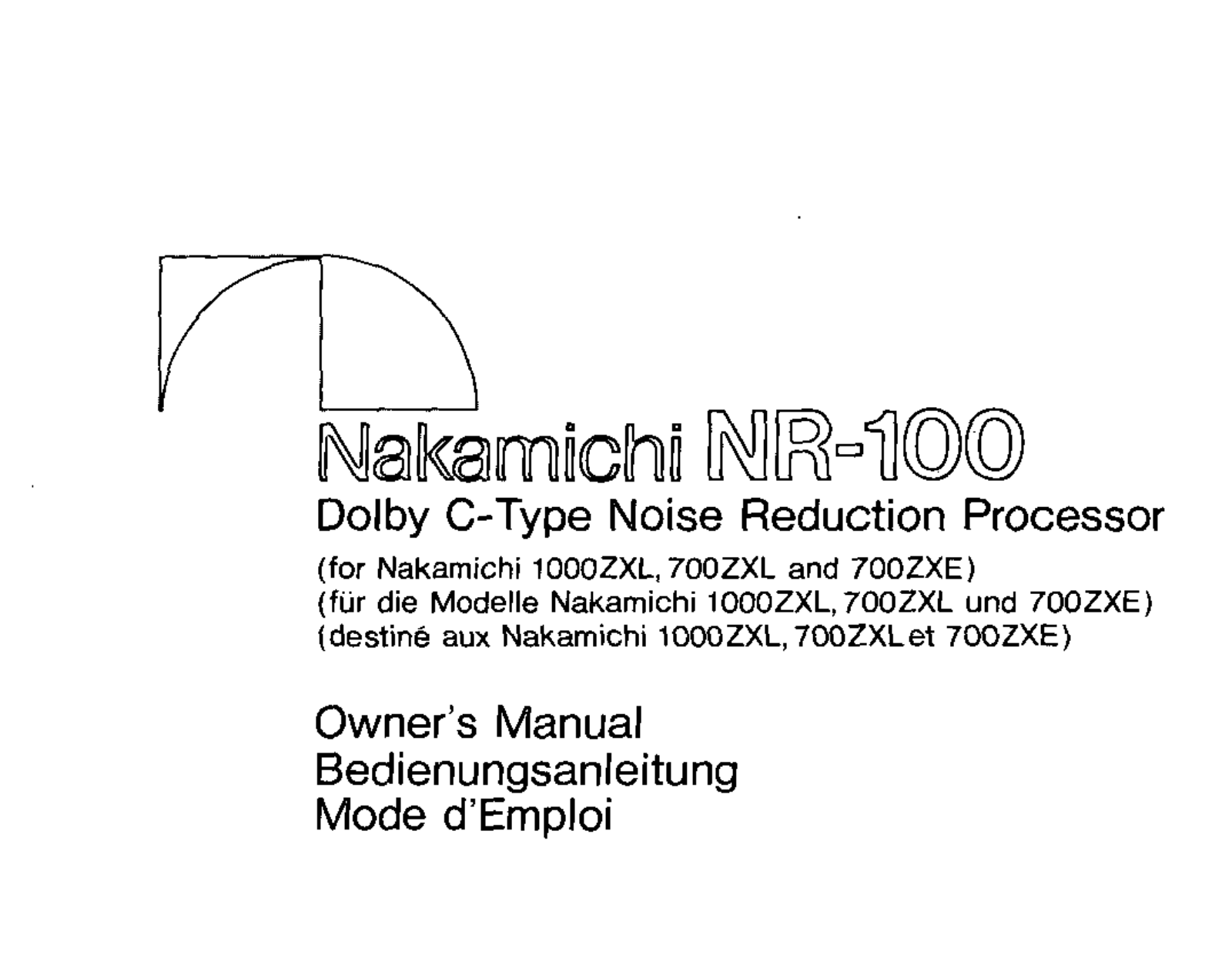 Nakamichi NR-100 Owners manual