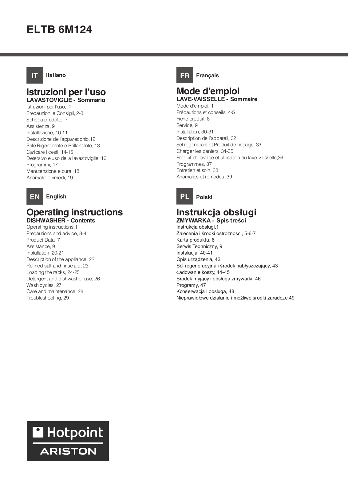 HOTPOINT/ARISTON ELTB 6M124 EU User Manual