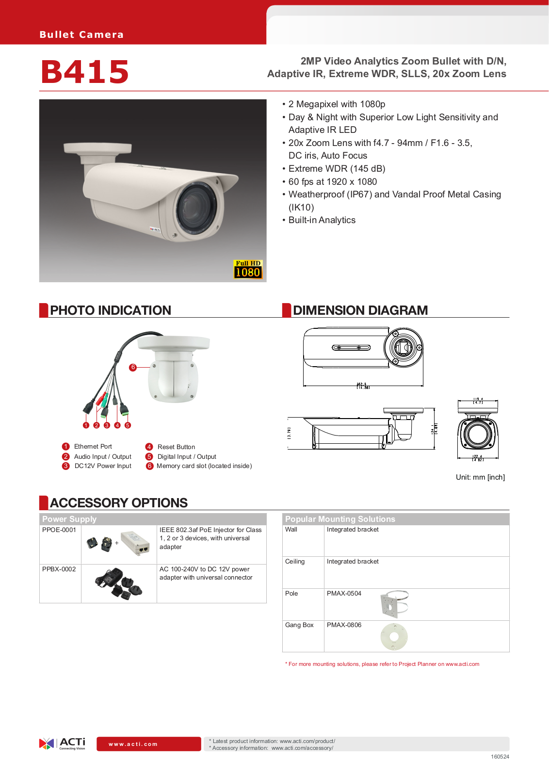 ACTi B415 Specsheet