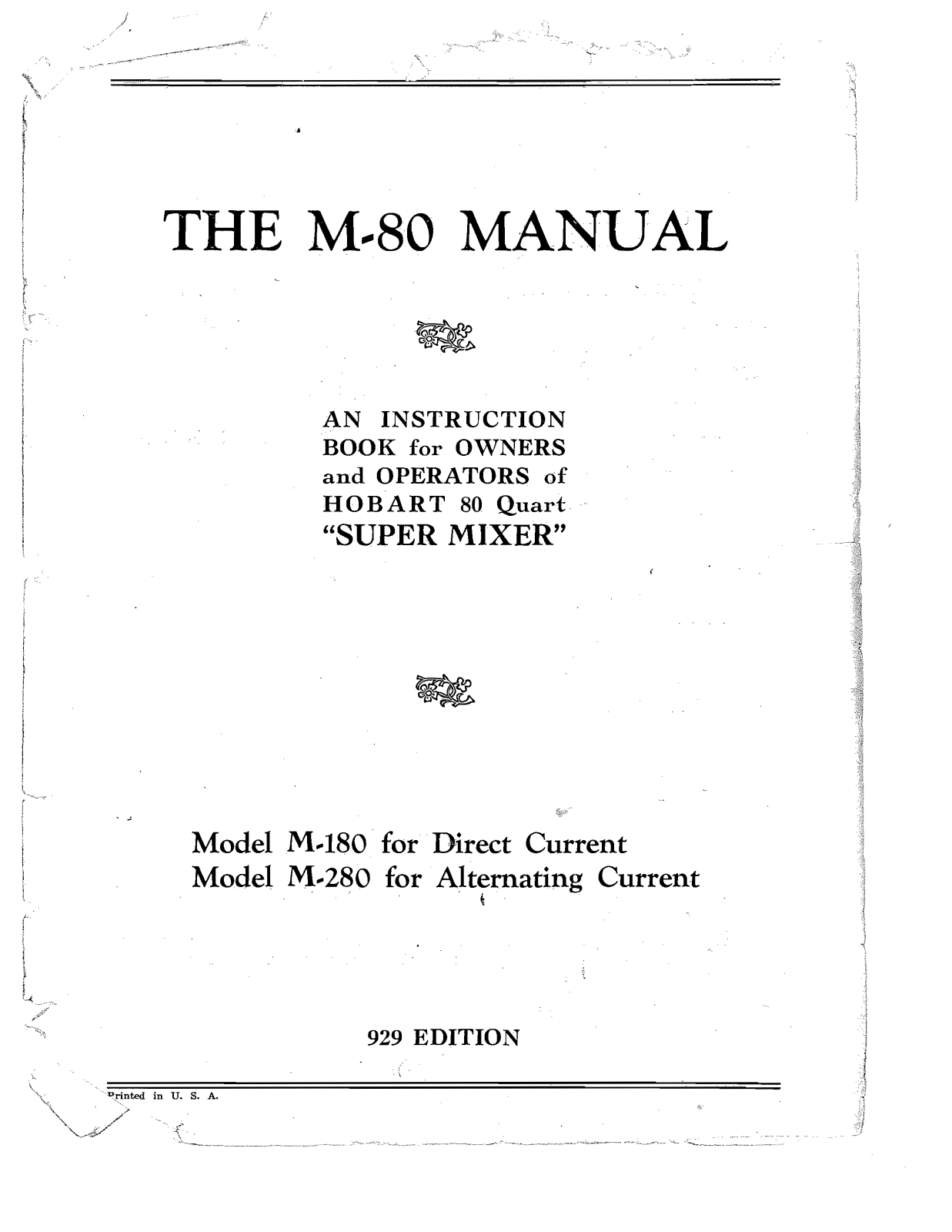 Hobart M-180 Installation Manual