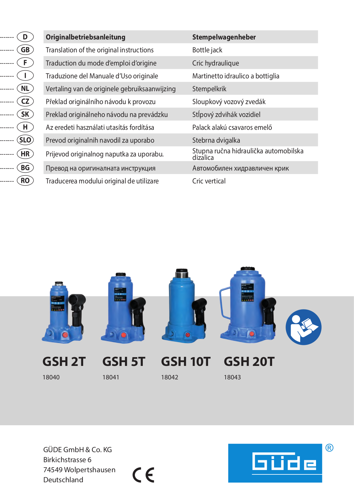 Güde 2 t, 18040, 5 t, 18041, GSH 10 t, GSH 20 t User Manual