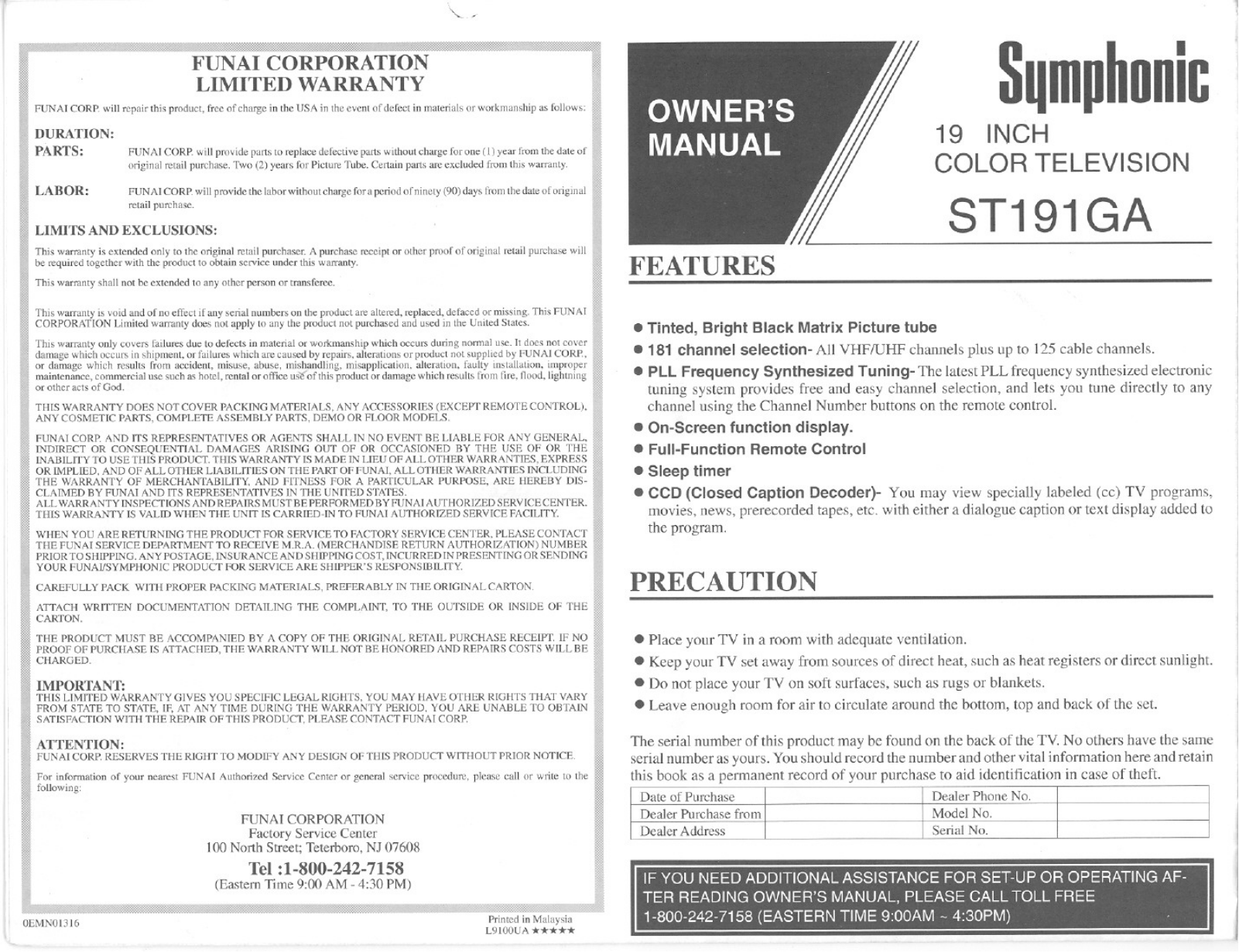 FUNAI ST191GA, ST191GA User Manual