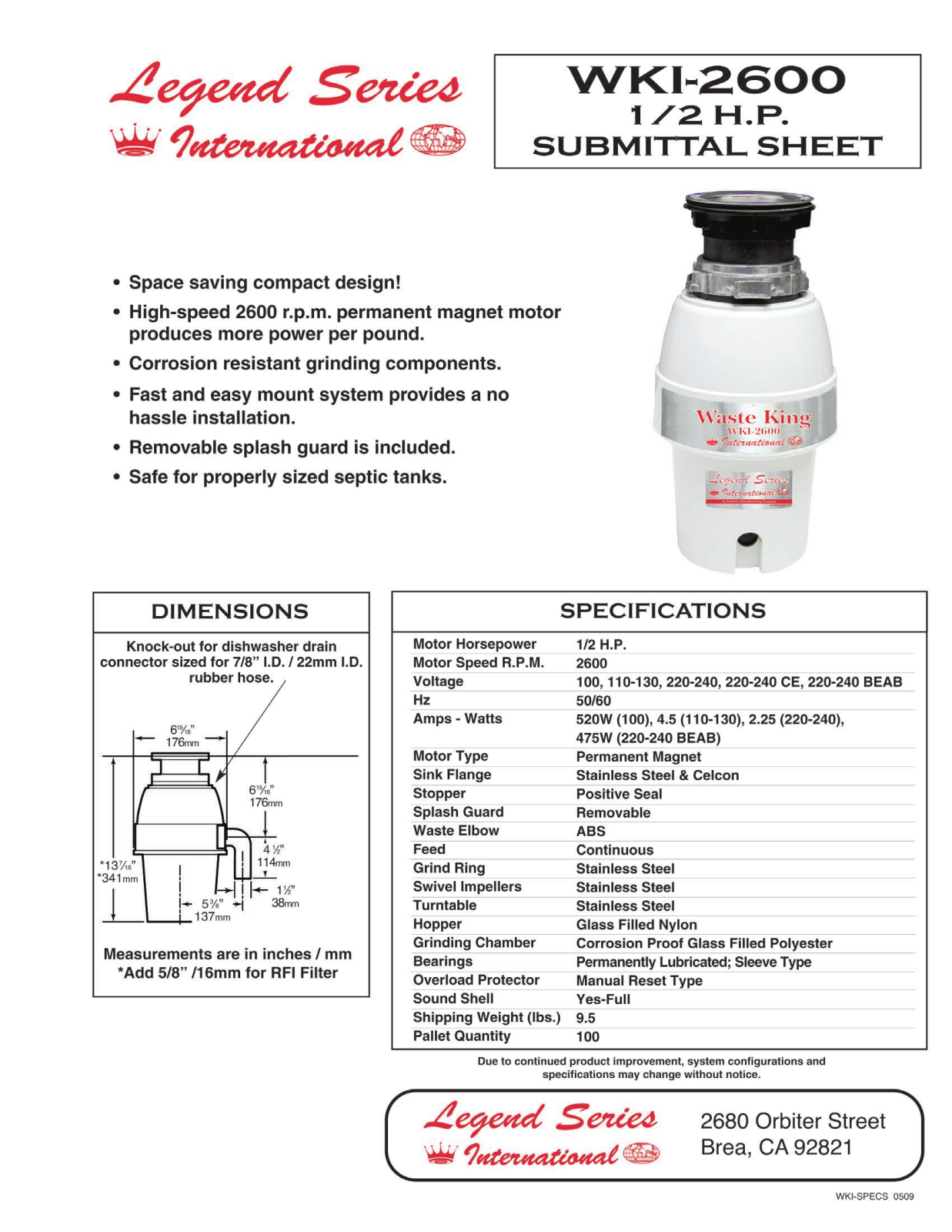 Waste King WKI-2600 User Manual