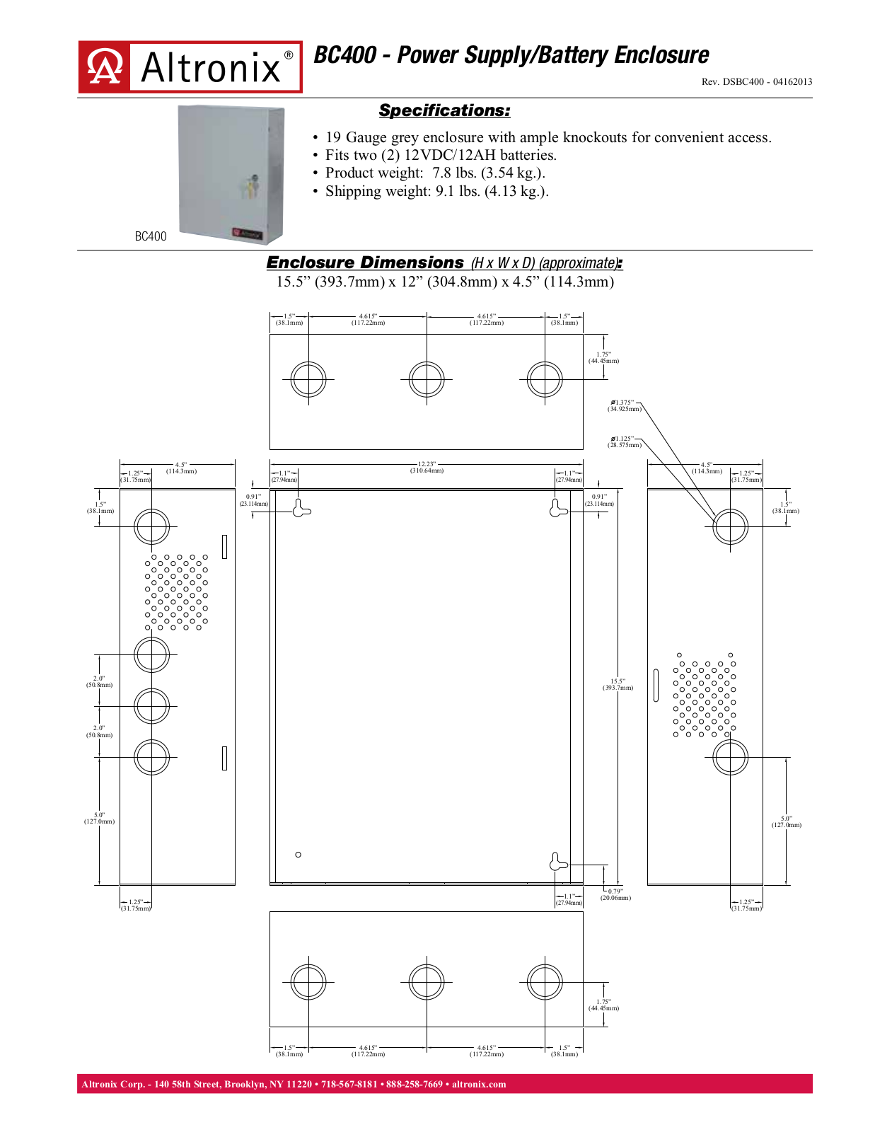 Altronix BC400 Specsheet