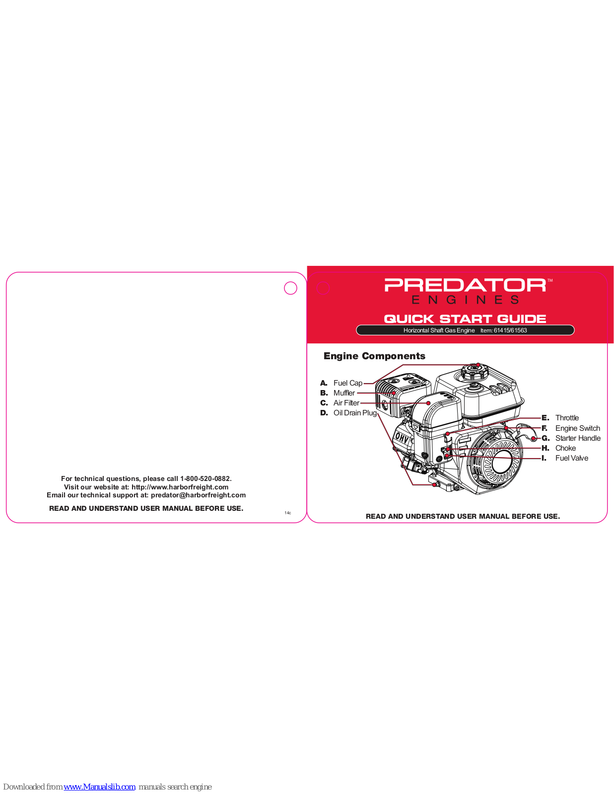 Predator Engines 61415, 61563 Quick Start Manual