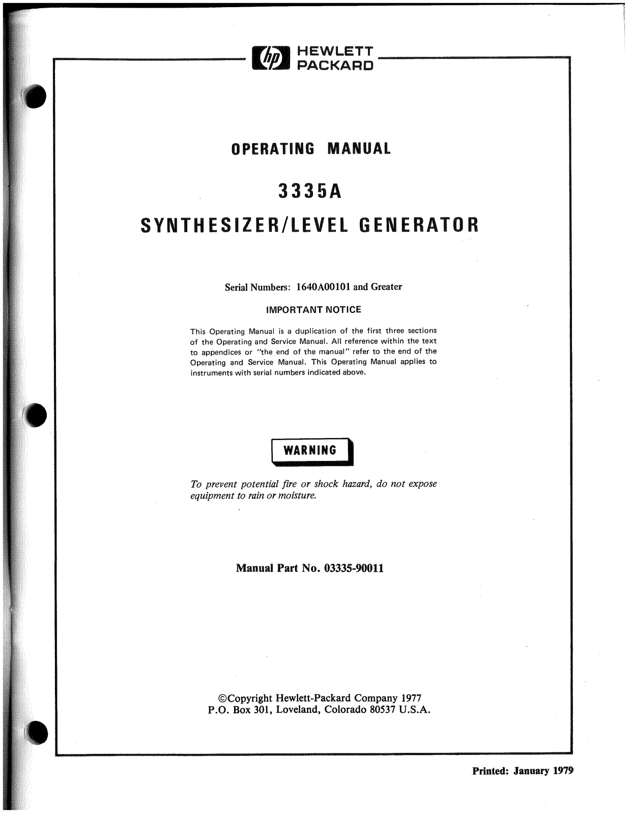 Agilent 3335A Operating Manual