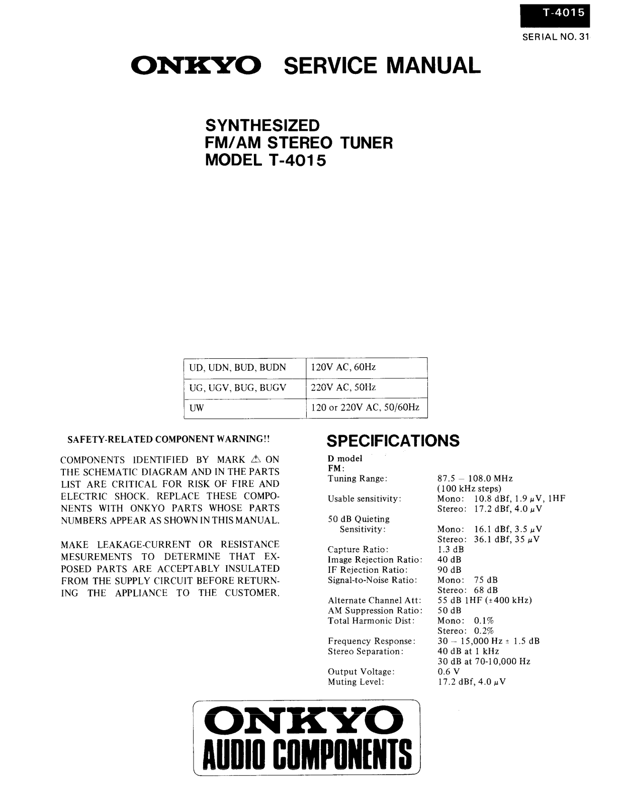 Onkyo T-4015 Service manual