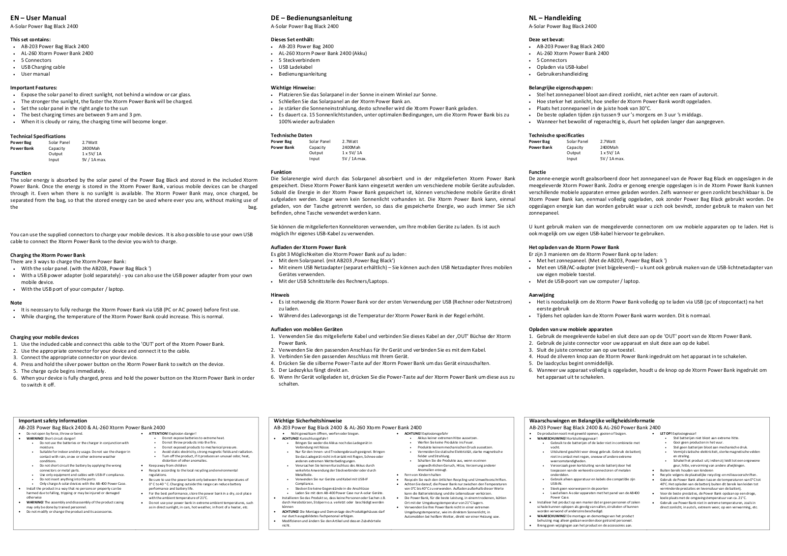 A-Solar AB-203, AL-260 User guide