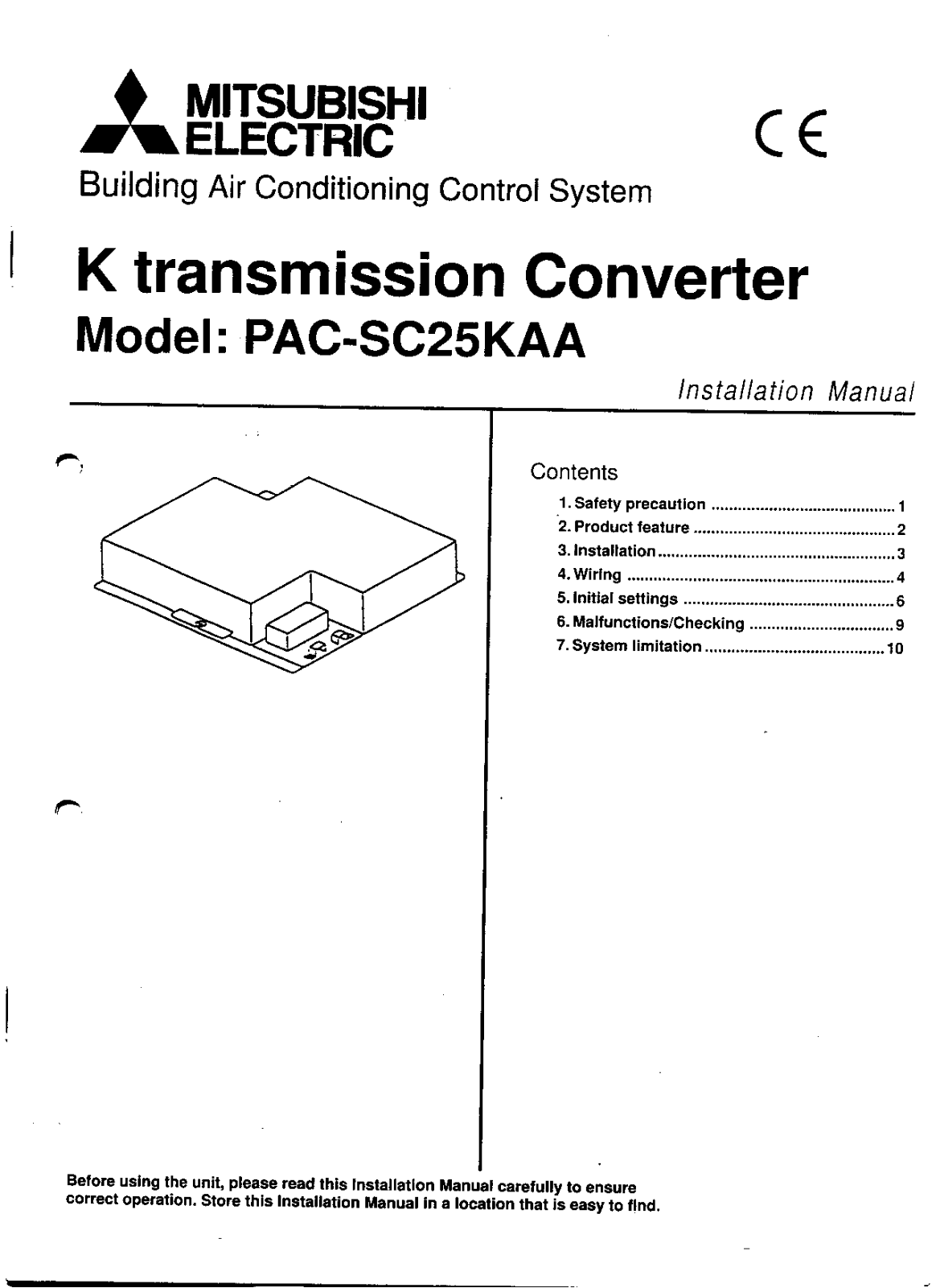 Mitsubishi PAC-SC25KAA Installation Manual