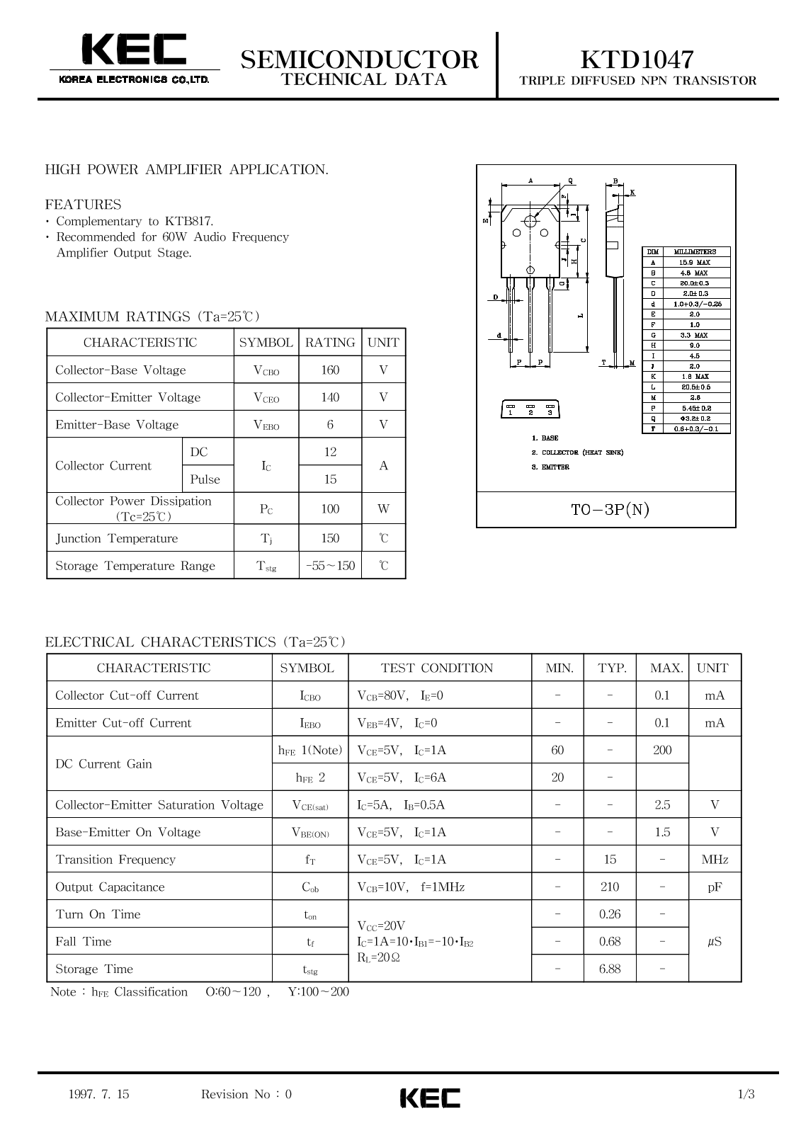 KEC KTD1047 Datasheet