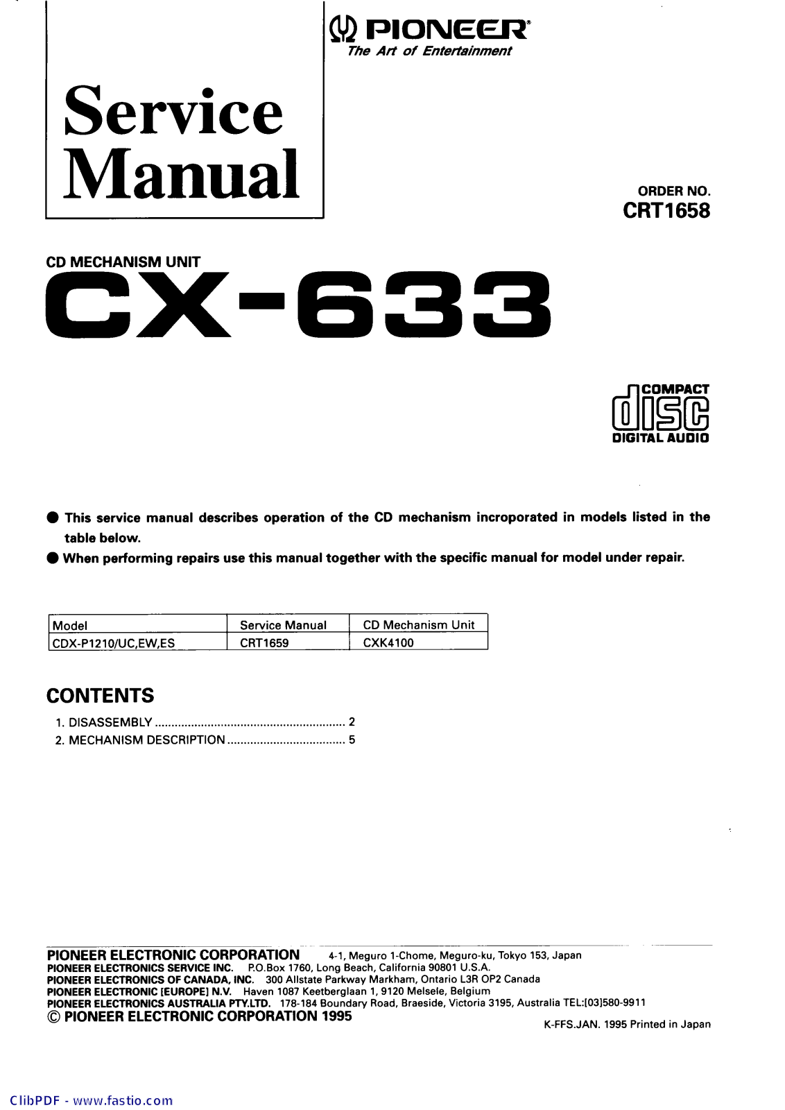 Pioneer CX-633 Service manual