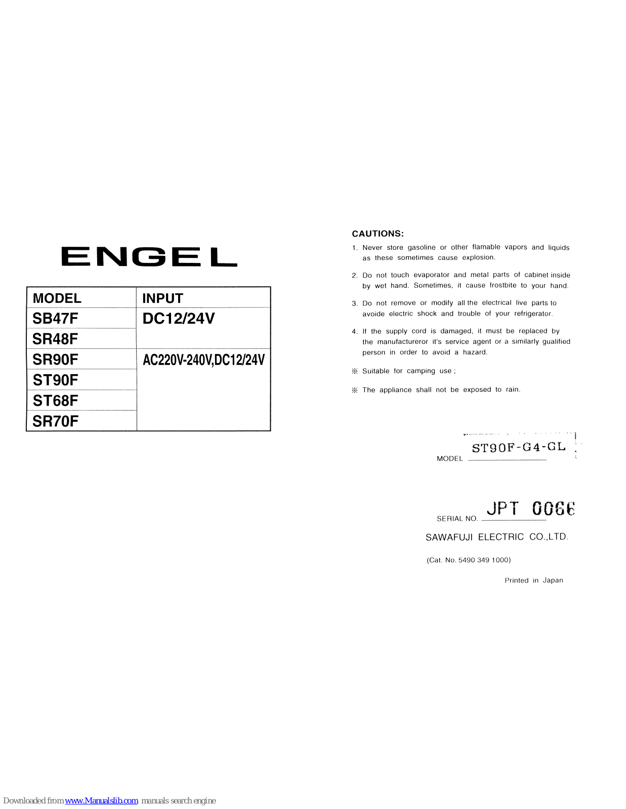 Engel SR48F, SR90F, SB47F, ST90F, SR70F Instructions For Use Manual - ManualMachine.com