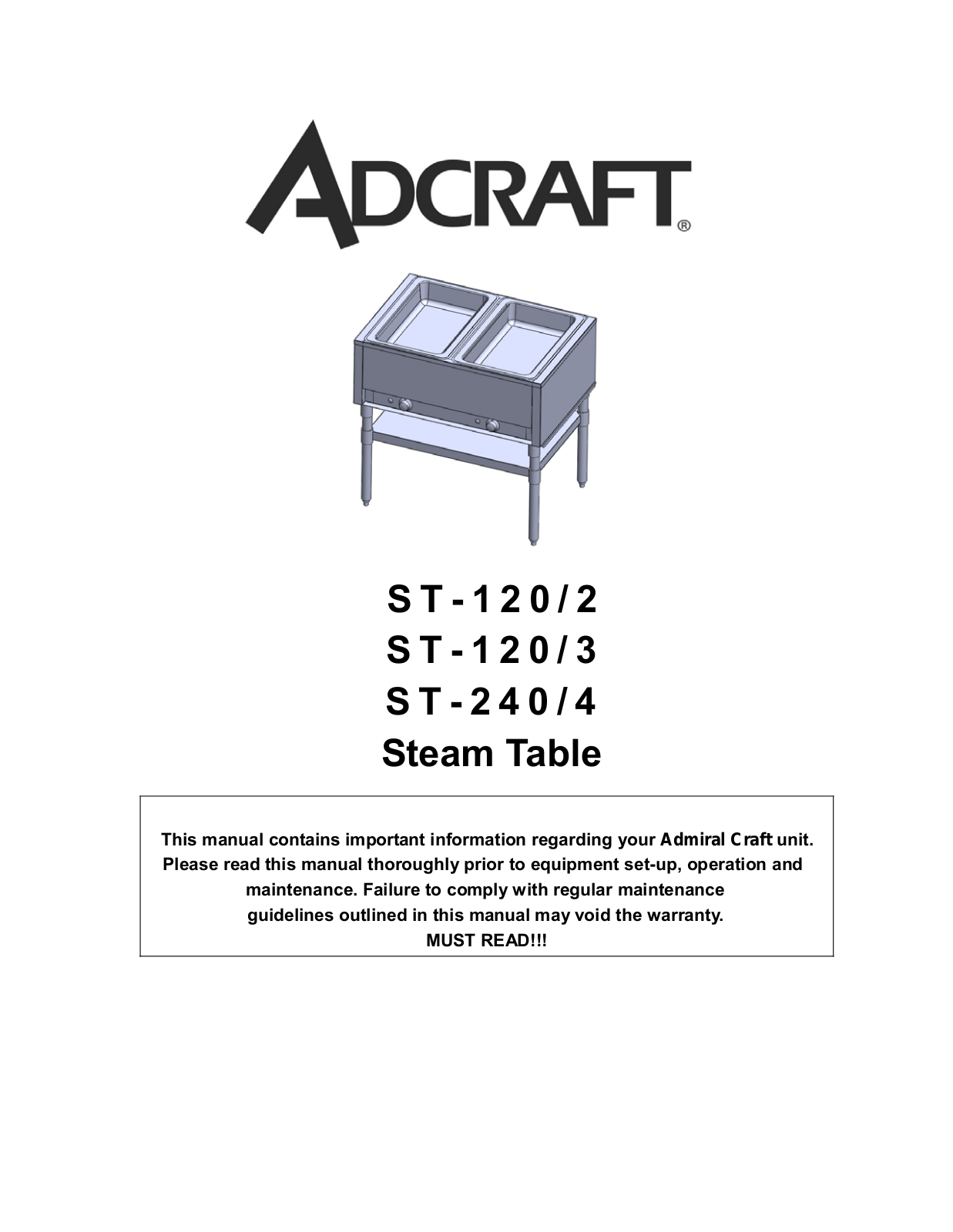 Adcraft ST-120-2 Installation  Manual