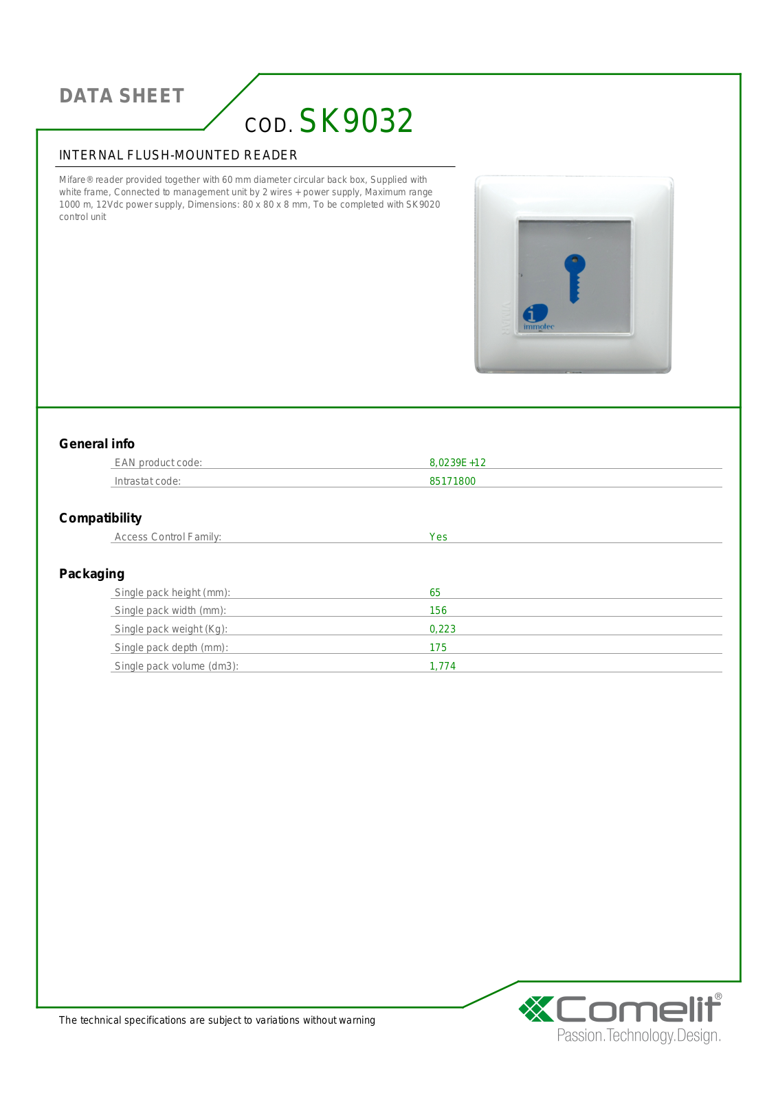 Comelit SK9032 Specsheet