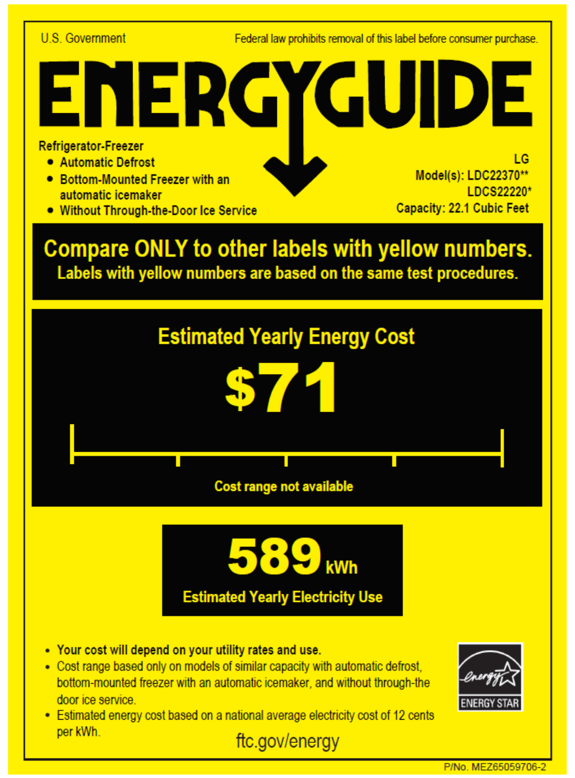 Lg LDCS22220S Energy Guide