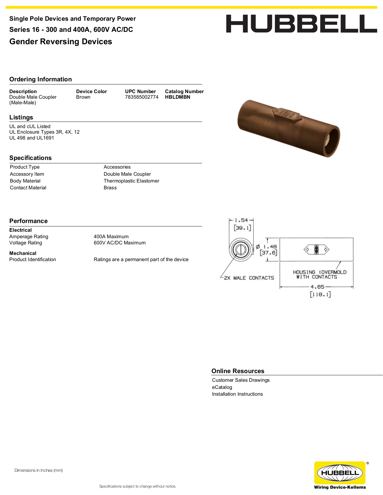 Hubbell HBLDMBN Specifications - ManualMachine.com