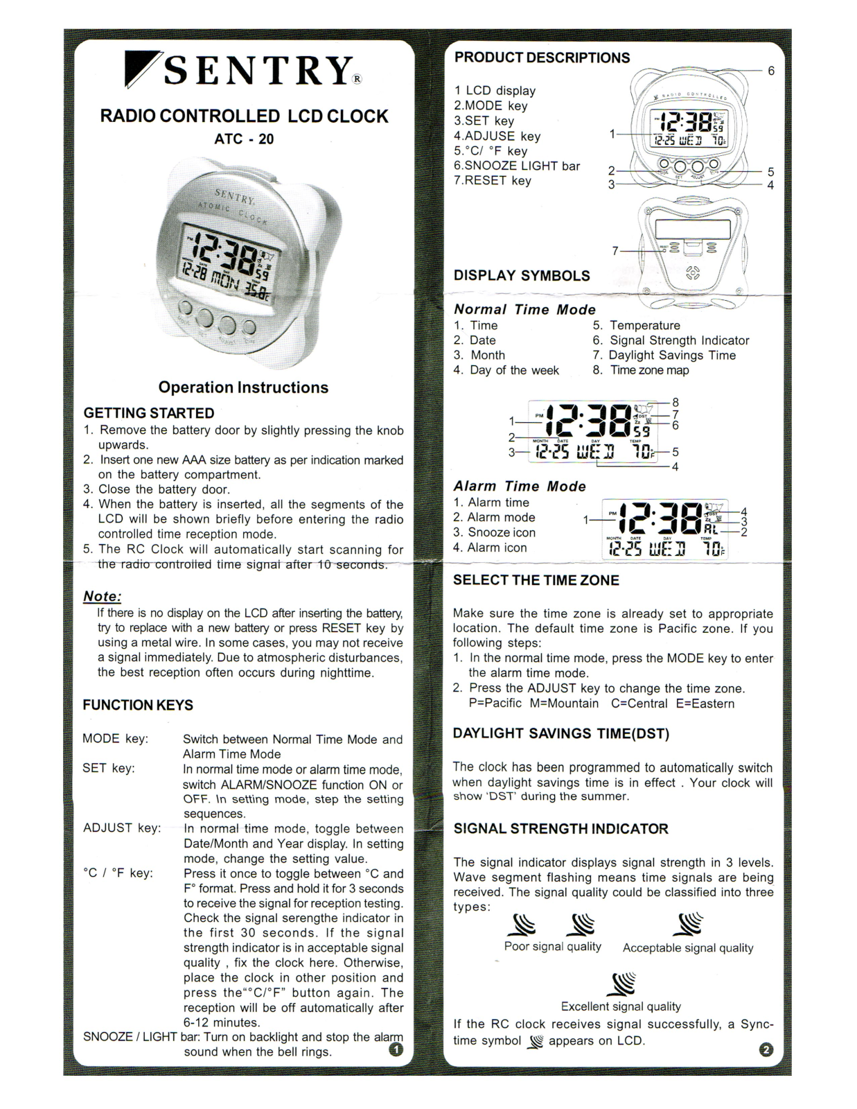 Sentry Industries ATC-20 User Manual