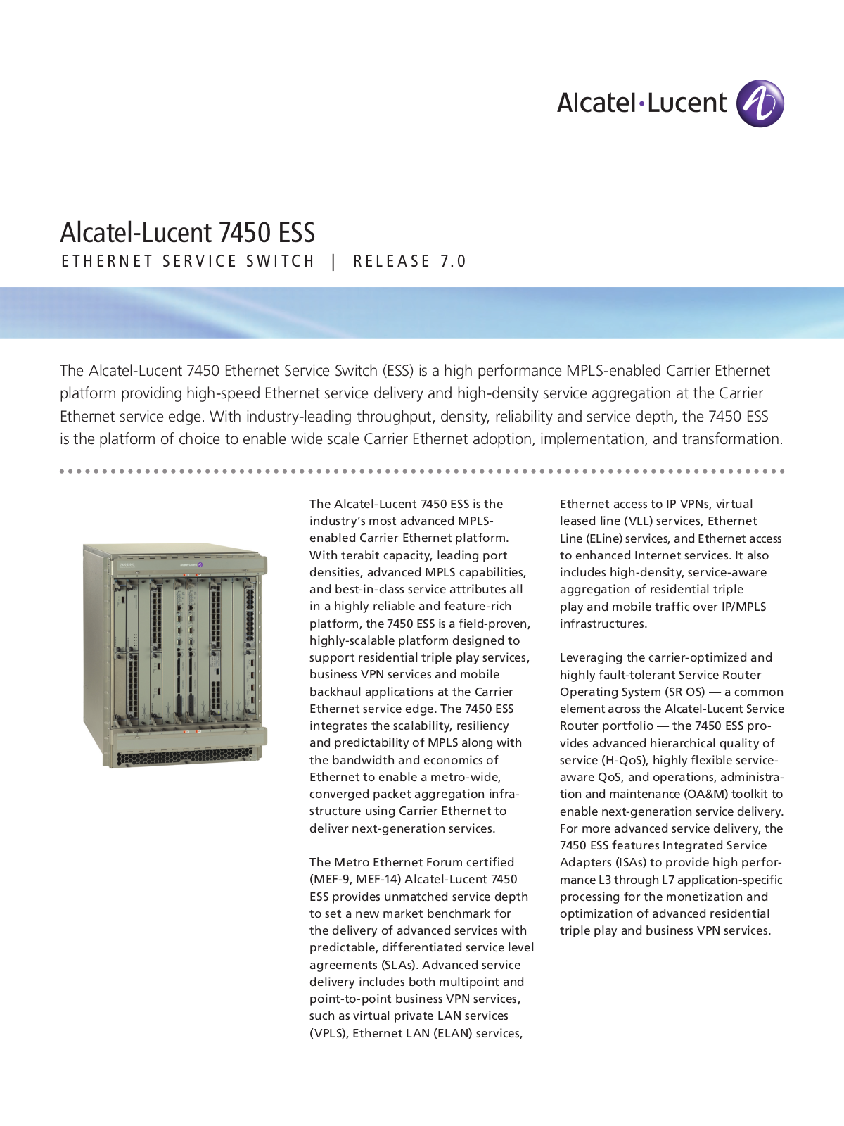 Alcatel-lucent 7450 ESS DATASHEET