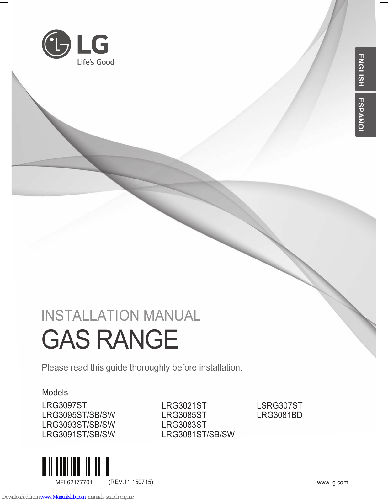 LG LRG3093ST, LRG3095SB, LRG3093SB, LRG3093SW, LRG3091SW Installation Manual