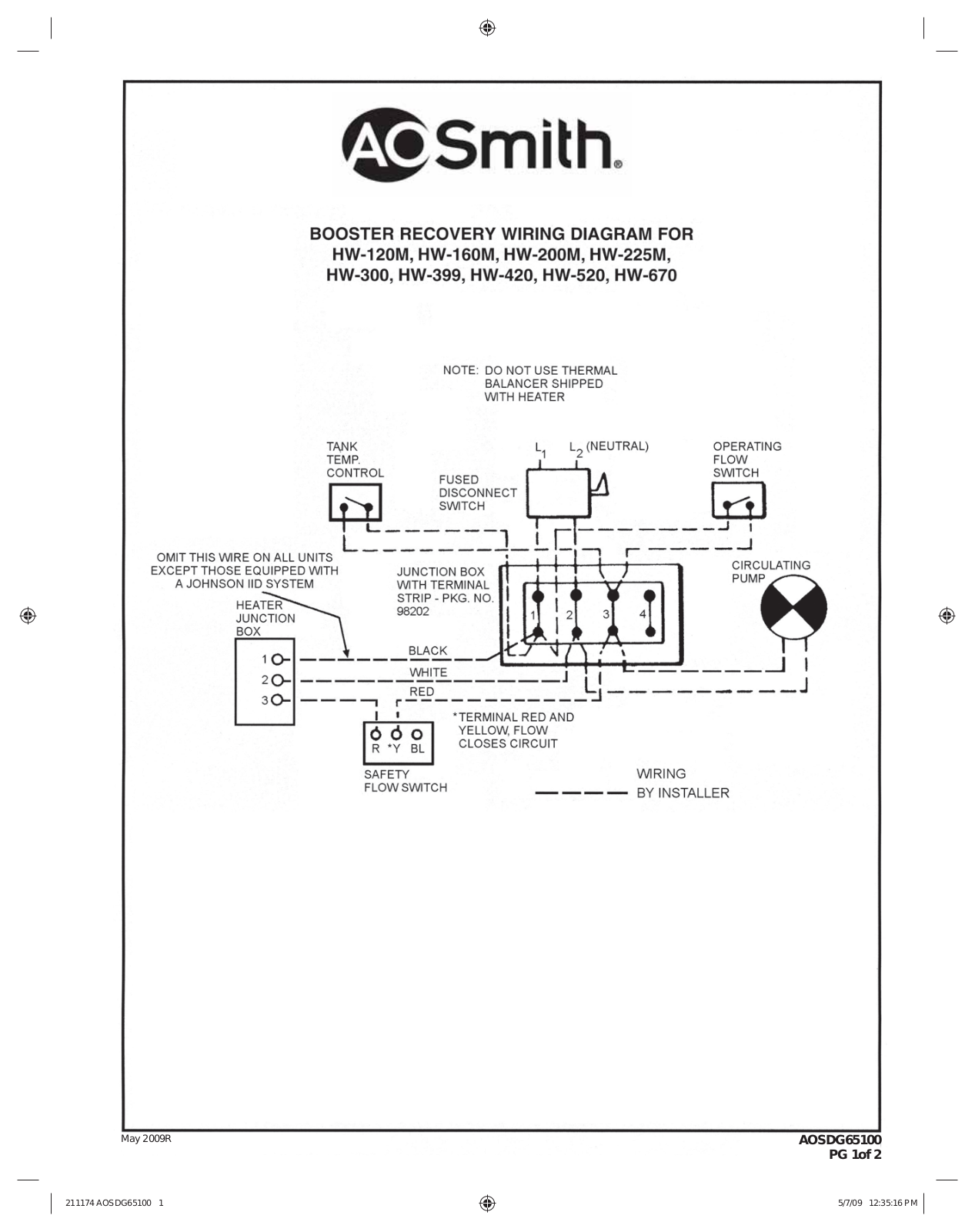 A.O. Smith HW-120M, HW-160M, HW-200M, HW-225M, HW-300 Technical Documents