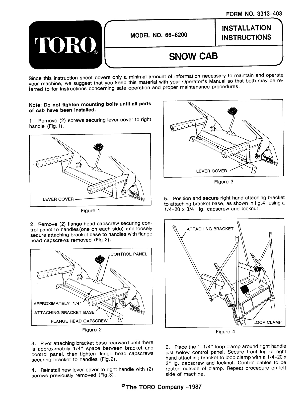 Toro 66-6200 Installation Instructions