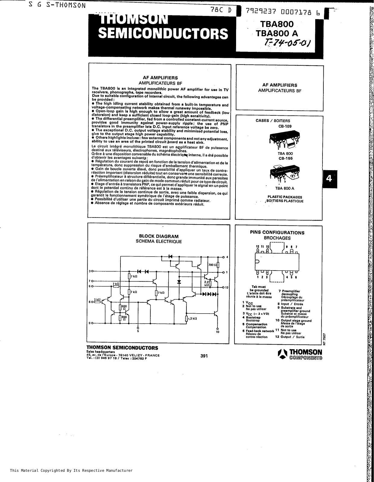 SGS Thomson Microelectronics TBA800A, TBA800 Datasheet